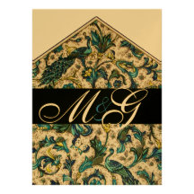 MONOGRAMME FLORAL D'OR BLEU FLORENTIN ÉLÉGANT FAIRE-PARTS