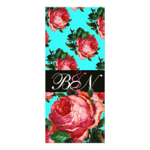 MONOGRAMME FLORAL TURQUOISE BLEU DE BEL DE ROSE AQ CARTON D'INVITATION