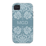 Monogramme floral vintage de vert bleu de nouveau  coques iPhone 4