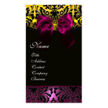 MONOGRAMME FUCHSIA DE DAMASSÉ DE JAUNE D'OR DE NOI CARTES DE VISITE PROFESSIONNELLES