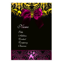 MONOGRAMME FUCHSIA DE DAMASSÉ DE JAUNE D'OR DE NOI CARTE DE VISITE