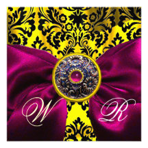 MONOGRAMME FUCHSIA DE DAMASSÉ DE NOIR DE JAUNE D'O FAIRE-PARTS