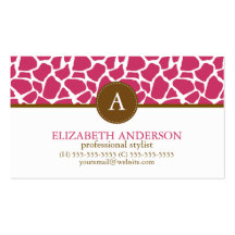 Monogramme fuchsia de motif de girafe modèles de cartes de visite