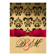 MONOGRAMME FUCHSIA ROSE DE DAMASSÉ DE NOIR D'OR DE INVITATIONS PERSONNALISÉES