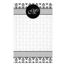 Monogramme gris-clair et blanc personnalisé de dam papier à lettre customisé