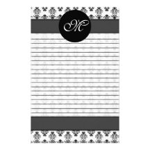 Monogramme gris-foncé et blanc personnalisé de dam papier à lettre