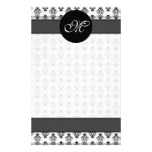 Monogramme gris-foncé et blanc personnalisé de dam motifs pour papier à lettre