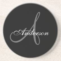 Monogramme gris noir un caboteur d'anniversaire de dessous de verres