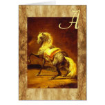 Monogramme GRIS TACHETÉ de PARCHEMIN de CHEVAL Carte De Vœux