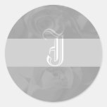 Monogramme [J] - "roses gris d'hiver " Adhésif Rond