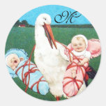 MONOGRAMME JUMEAU DE BABY SHOWER DE CIGOGNE AUTOCOLLANTS