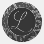 Monogramme L argent et joint noir de mariage damas Adhésif Rond