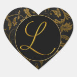 Monogramme L or et joint noir de mariage damassé Autocollants