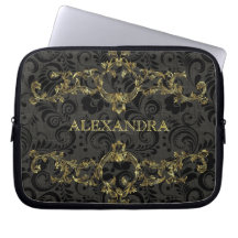Monogramme Motif-Facultatif d'or fleuri baroque Housse Ordinateur Portable