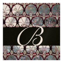 MONOGRAMME NACRÉ BLANC D'OEILLETS DE DAMASSÉ INVITATIONS PERSONNALISÉES