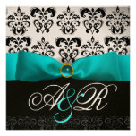 MONOGRAMME NOIR BLANC BLEU DE DAMASSÉ DU RUBAN TUR INVITATIONS