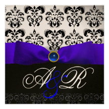 MONOGRAMME NOIR BLANC DE DAMASSÉ DE RUBAN BLEU DE  BRISTOL PERSONNALISÉ