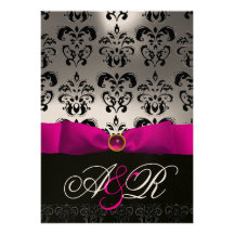 MONOGRAMME NOIR BLANC DE DAMASSÉ DE RUBAN FUCHSIA  FAIRE-PARTS