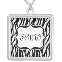 Monogramme noir/blanc génial de zèbre collier personnalisé
