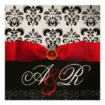 MONOGRAMME NOIR BLANC ROUGE DE DAMASSÉ DE RUBAN RO FAIRE-PART