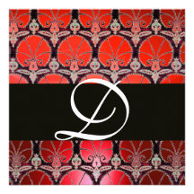 MONOGRAMME NOIR BLANC ROUGE D'OEILLETS DE DAMASSÉ FAIRE-PART
