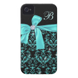 Monogramme noir élégant d'arc de diamant de damass coques Case-Mate iPhone 4