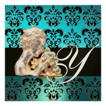 MONOGRAMME NOIR ET BLANC BLEU VERT BLEU DE BIJOU D FAIRE-PART PERSONNALISÉ