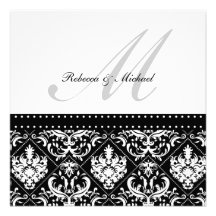 Monogramme noir et blanc élégant de damassé bristols