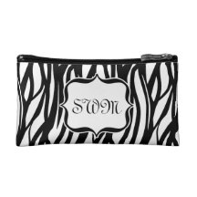 Monogramme noir et blanc mignon de motif de zèbre trousse de maquillage