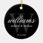 Monogramme noir et blanc personnalisé ornements de noël