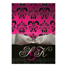 MONOGRAMME NOIR FUCHSIA DE DAMASSÉ DE ROSE BLANC D INVITATIONS