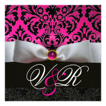 MONOGRAMME NOIR FUCHSIA DE DAMASSÉ DE ROSE BLANC D BRISTOL PERSONNALISÉ