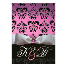 MONOGRAMME NOIR LILAS DE DAMASSÉ   DE ROSE BLANC D CARTON D'INVITATION