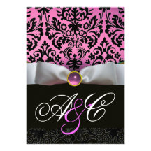 MONOGRAMME NOIR LILAS DE DAMASSÉ DE ROSE BLANC DE  INVITATIONS