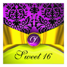 MONOGRAMME NOIR POURPRE DE DAMASSÉ DE RUBAN D'OR J INVITATION