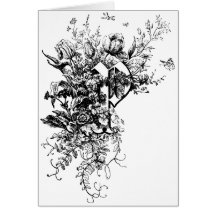 Monogramme P avec les tulipes et le papillon Carte