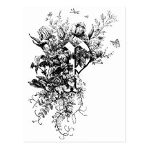 Monogramme P avec les tulipes et le papillon Cartes Postales