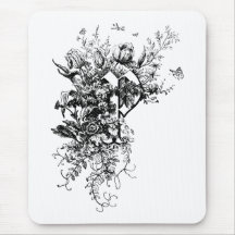 Monogramme P avec les tulipes et le papillon Tapis De Souris