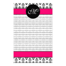 Monogramme personnalisé de damassé de roses indien papier à lettre