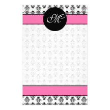 Monogramme personnalisé de damassé de roses pâles  papier à lettre personnalisé