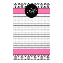 Monogramme personnalisé de damassé de roses pâles  papier à lettre personnalisé