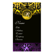 MONOGRAMME POURPRE DE DAMASSÉ DE JAUNE D'OR DE NOI MODÈLES DE CARTES DE VISITE
