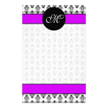 Monogramme pourpre et blanc personnalisé de damass papier à lettre personnalisé