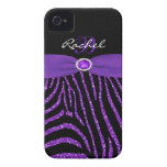 Monogramme pourpre, iPhone noir 4/4S de zèbre de s Coque iPhone 4