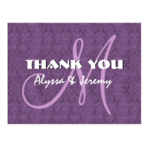 Monogramme pourpre N802 de Merci de mariage damass Carte Postale