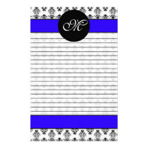 Monogramme rayé par damassé bleue et blanche perso papier à lettre personnalisable