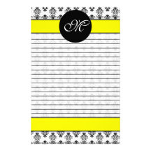 Monogramme rayé par damassé jaune et blanche perso papier à lettre