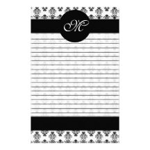 Monogramme rayé par damassé noire et blanche perso papier à lettre personnalisé