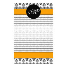 Monogramme rayé par damassé orange et blanche pers papier à lettre customisé
