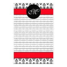 Monogramme rayé par damassé rouge et blanche perso papier à lettre personnalisable